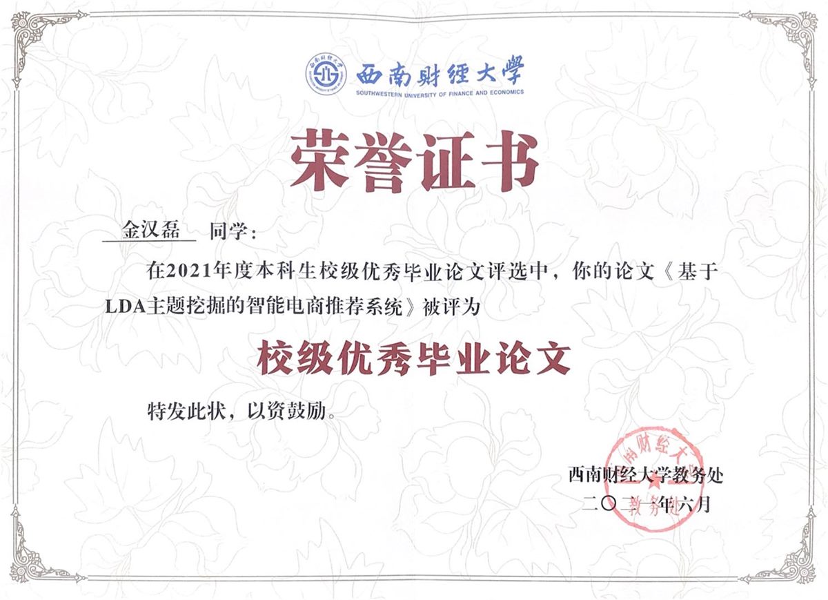 优秀毕业论文证书