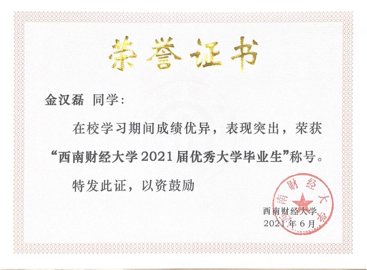 优秀毕业生证书
